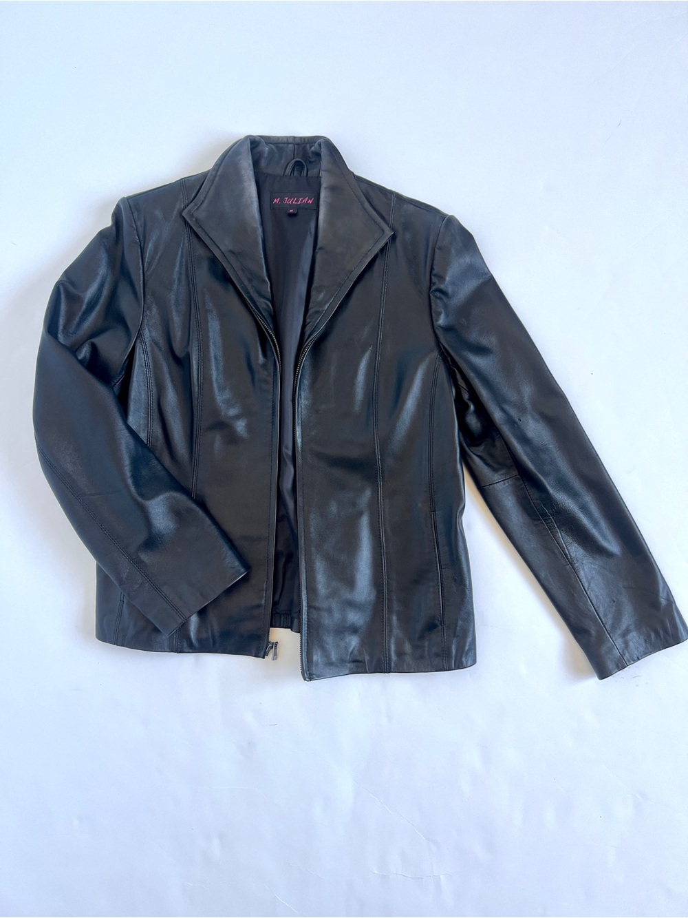 M. Julian Genuine Leather Black Jacket Women’s M Fitted Zip Front Y2K